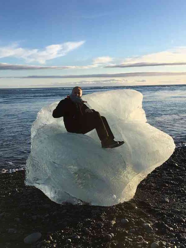 Island,, Breiðamerkursandur, Černá pláž, Vlasťa sedící na ledové kře